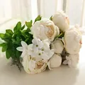 Artificial white peony flower bouquet 13 heads silk fake flowers for home wedding decor - Spring Milk White