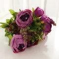 Artificial purple peony flower bouquet fake flowers for home wedding party decoration. - Autumn Purple