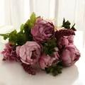 13 Head Pink Artificial Peony Bouquet Fake Flowers for Home Wedding Party Decoration - Autumn Bean Paste
