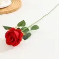 Artificial red velvet single rose flower for home decor, wedding, and Valentine day table setup. - Small Velvet Red