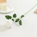 Single artificial white rose flower with green leaves stem for home table floral decor simulation - Small Velvet White