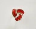 Detail of the chic three-ring scarf buckle with sparkling red rhinestones and silver-tone alloy. - Gold Trim - Bright Red