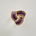 Purple enamel three-ring rhinestone scarf buckle, elegant zinc alloy ring clip for women. - Gold Edge - Purple
