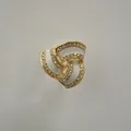 Gold zinc alloy triple ring scarf buckle with dazzling rhinestones and white enamel panels. - Gold Edge White