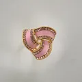 Elegant gold-tone zinc alloy triple-ring rhinestone scarf buckle for women daily use. - Gold Edge - Pink