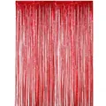 Red tinsel fringe curtain for party decoration, 1x2m shiny metallic background wall decor. - Red