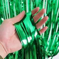 Green foil fringe curtain metallic tinsel backdrop for party and birthday decoration - 1m Wide, 3m High / Green
