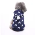 Navy blue knitted dog sweater with white star pattern and a cute hooded pom-pom - S / Tops / Blue Star Hooded