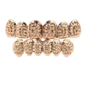 Gold hip hop grillz detailed view, textured metal teeth grill for party and costume styling. - K Gold / Rose Gold Set