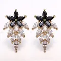 Stunning AAA zircon flower stud earrings with elegant black and clear crystal marquise design. - Mysterious Black (Silver Post)