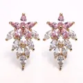 Elegant pink and white zirconia flower stud earrings, Korean fashion gold plated jewelry. - Cute Pink (Silver Post)