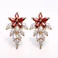 Elegant flower shape red and white AAA zircon stud earrings for women wedding jewelry gift. - Passionate Red (Silver Post)