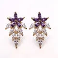 Elegant purple and white zircon flower stud earrings, gold plated crystal bridal jewelry. - Noble Purple (Silver Post)