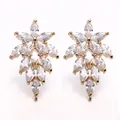 Gold Tone AAA Zircon Flower Cluster Stud Earrings Sparkling Bridal Fashion Jewelry Variant - Pure White