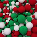 Colorful red green and white polyester pom poms for DIY Christmas crafts and decor - Pack of 200 / Christmas Style / 1-3cm Mix