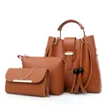 Vrouwen 3-delige bruine PU leer handtas schoudertas set modieuze kwast tote handtas - camel