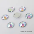 10 mm iriserende ronde gefacetteerde acryl naai-op strass voor DIY, set van 80 stuks - Ronde Stijl / 10mm (80 Stuks/Pak) / AB Wit