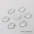 Gefacetteerde heldere 16mm ovale acryl naai-on strassteentjes met dubbele gaten, 30 stuks pak - Ronde Stijl / 16mm (30 Stuks/Verpakking) / Helder Wit