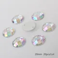 Irillerende AB acryl ovale naaisierstenen, 20mm platte facet geslepen gems, 20st - Ronde Stijl / 20mm (20 Stuks/Pak) / AB Wit