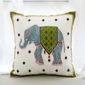 Housse de coussin éléphant brodée thaïlandaise asiatique en coton pour canapé déco - Housse de Coussin 45x45cm Sans Garnissage / Éléphant Vert
