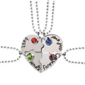 Best friends forever four piece heart puzzle matching necklace with colorful rhinestones - Four-Person Rhinestone Stitching Style