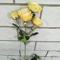 Artificial yellow rose bouquet with multi-heads and green leaves for home and party decor. - Brushed Fabric Soft Yellow