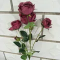 Europaische kunstliche Rosen Zweig Mehrkopf Kunstblumen fur Heim Wohnzimmer Dekoration - Canvas-Stoff in Weinrot