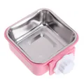 Edelstahlnapf für Haustiere mit Käfigaufhängung, rosa Anti-Kipp Futterstation für Hunde und Katzen. - Quadratisch Klein / Rosa