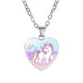 Mignon dessin animé licorne cœur pendentif collier chaîne en métal argenté bijoux pour filles - #08
