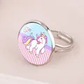 Joli anneau réglable licorne pour enfants filles bijoux en métal argenté et verre cabochon - Perle Globe