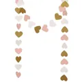 Detailed view of glitter gold pink white heart paper garland hanging party decoration. - Gold White Pink Heart Garland