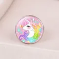 Cute rainbow unicorn ring for girls featuring a colorful mane and starry pink background - Pink