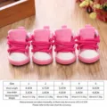 Pink canvas pet shoes for small dogs, cute lace-up non-slip dog boots with size chart for winter. - 2 / Pink