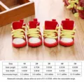 Cute red pet dog canvas shoes with yellow laces, breathable anti-slip footwear for small dogs. - 2 / Red