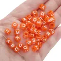Orange acrylic cube alphabet beads for DIY jewelry and personalized accessory crafting - English Alphabet Style (BSD355) / 100 Pieces/Pack (6x6mm) / Orange-Red And White