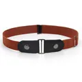 Brown elastic invisible belt with black faux leather ends and metal buckle for jeans. - Brown