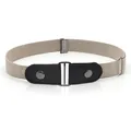 Unisex elastic buckle-free invisible belt, khaki stretch waistband with black faux leather ends. - Khaki