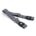 Elastic buckle-free invisible belt with stylish blue and white geometric print for daily wear. - Blue Floral Print