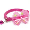 Cute pink pet collar detail, mesh bow design with shiny bell, soft nylon strap for small cats. - Rose Red