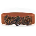 Women wide elastic waist belt with leopard print buckle stylish dress cinch belt accessory - Leopard Print