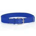 Blue elastic belt detail showcasing durable fabric, PU leather ends, and metal buckle. - Bright Blue