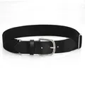 Detailed view of the black elastic sports belt featuring a metal buckle for baseball. - Black
