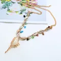 Europäische und amerikanische mehrschichtige Muschelkette mit Goldkette und bunten Steinen für Damen. - Weiß