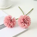 Close-up of pink artificial ball chrysanthemums, delicate silk flower desktop decor prop. - Small Chrysanthemum - Reddish Brown