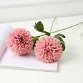 Artificial pink ping pong chrysanthemum fake silk flower single branch for home decor and wedding. - Large Ball Chrysanthemum - Red Coffee