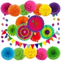 20-piece colorful paper fan tissue pom poms and bunting banner set for wedding party decor detail - Colorful 20-Piece Set