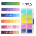 Detailed view of 17pcs colorful sponge finger daubers set with clear storage box for DIY craft. - 36-Color Pigment Sponge Ink Pad Finger Painting Set, 17 Pieces