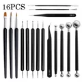 Detail view of 16-piece pottery clay sculpting tool set, featuring brushes and dotting pens. - 16-Piece Pottery Tool Set