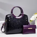 Elegant purple embossed floral handbag and matching wallet set for women wedding - Two-Piece Set / 28*13*23CM / Purple