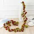 Artificial rose flower vine simulation plant garland for home wall hanging decor - Autumn Peony Vine Wine Red